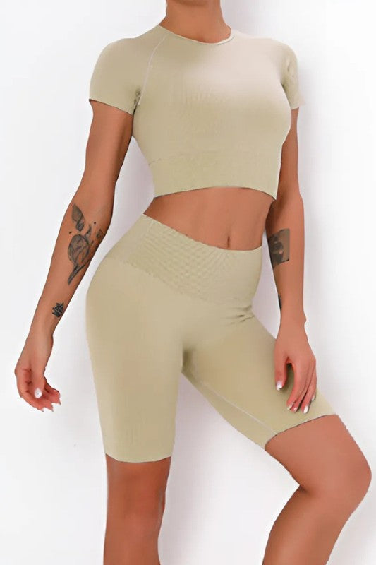 Fitness yoga top with seamless sports short S2-M2-L2 6 pcs 1 pack