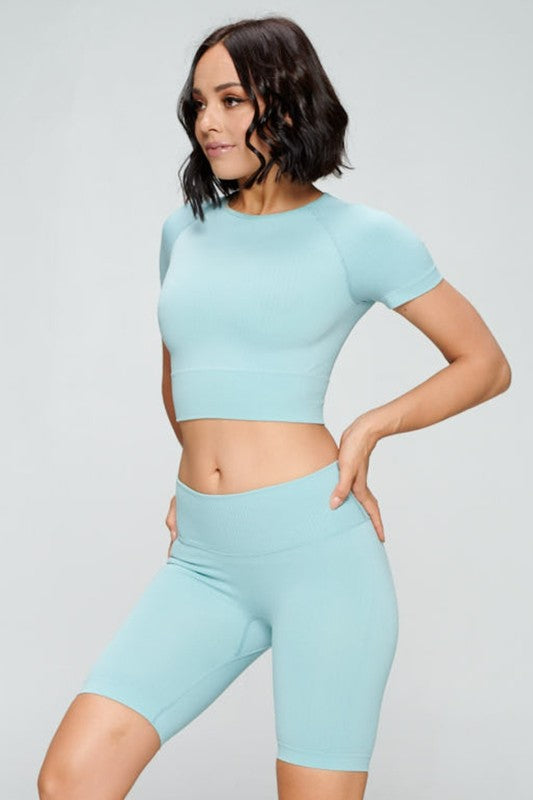Fitness yoga top with seamless sports short S2-M2-L2 6 pcs 1 pack