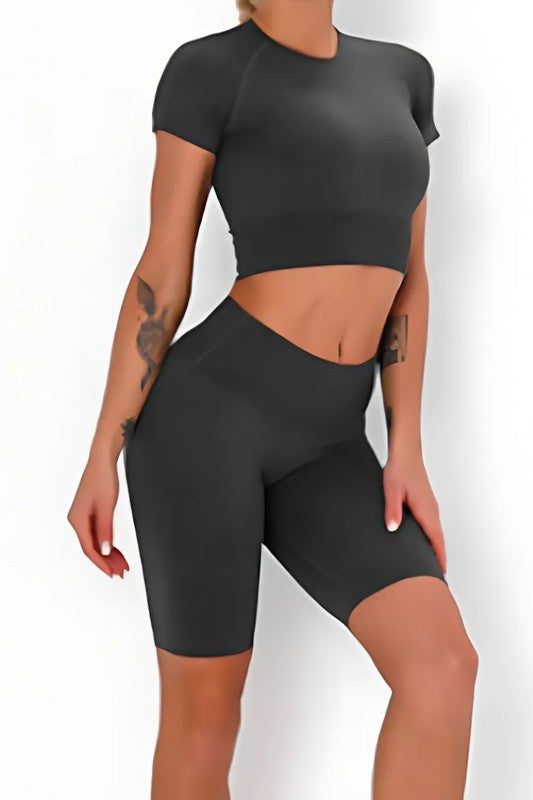 Fitness yoga top with seamless sports short S2-M2-L2 6 pcs 1 pack