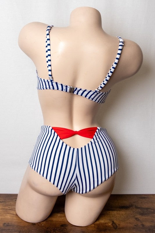 Cute Bowtie Striped High waist Swimwear Set S-M-L 6 pcs 1 set