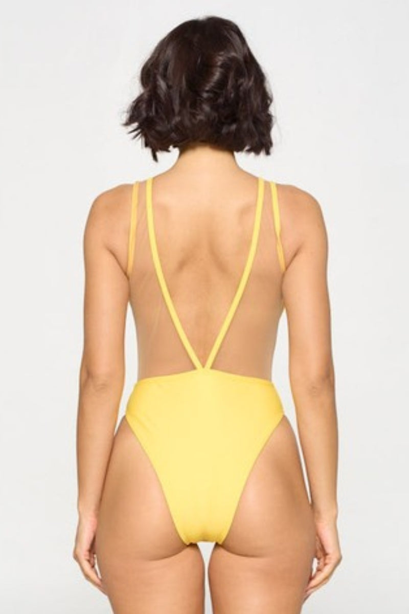 Bold Mesh Cut-Out One-Piece Swimsuit Black 6 pcs 1 pack