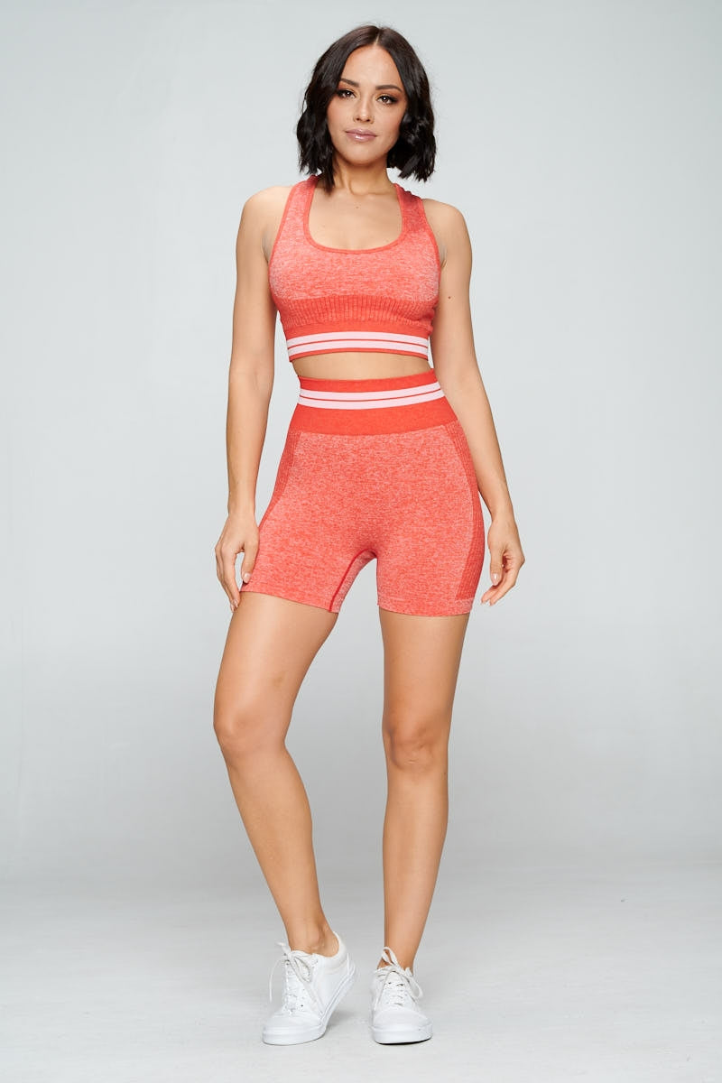 Seamless Ribbed Sports Bra & Biker Shorts Set S1-M1-L1 3 pcs 1 pack