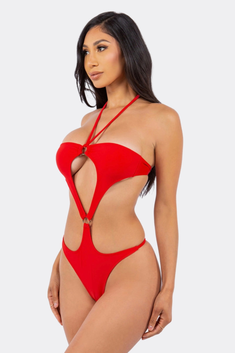 Center Ring Halter Monokini Black S1-M1-L1 3pcs 1 Pack