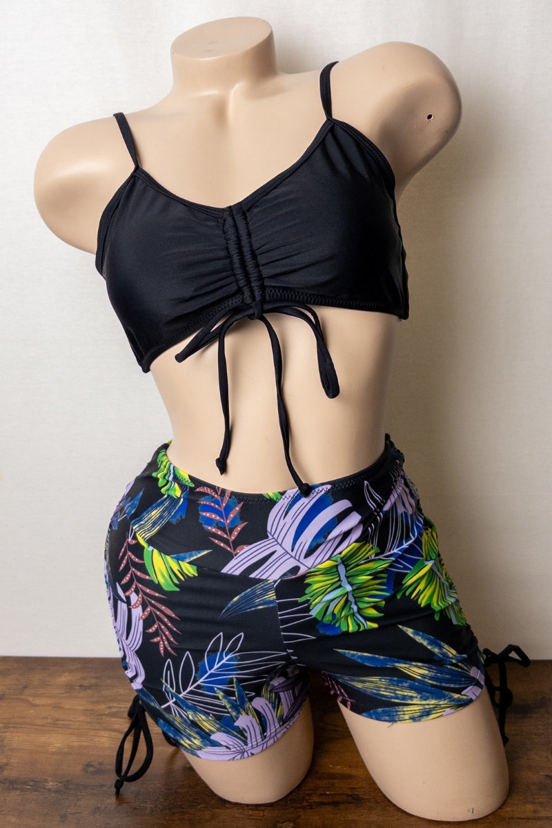 Tropical Bow Tie Bikini with High Waisted Shorts S1-M1-L1 3 pcs 1 pack