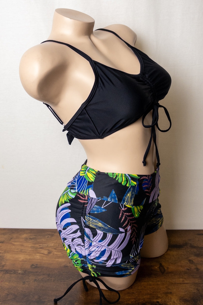 Tropical Bow Tie Bikini with High Waisted Shorts S1-M1-L1 3 pcs 1 pack