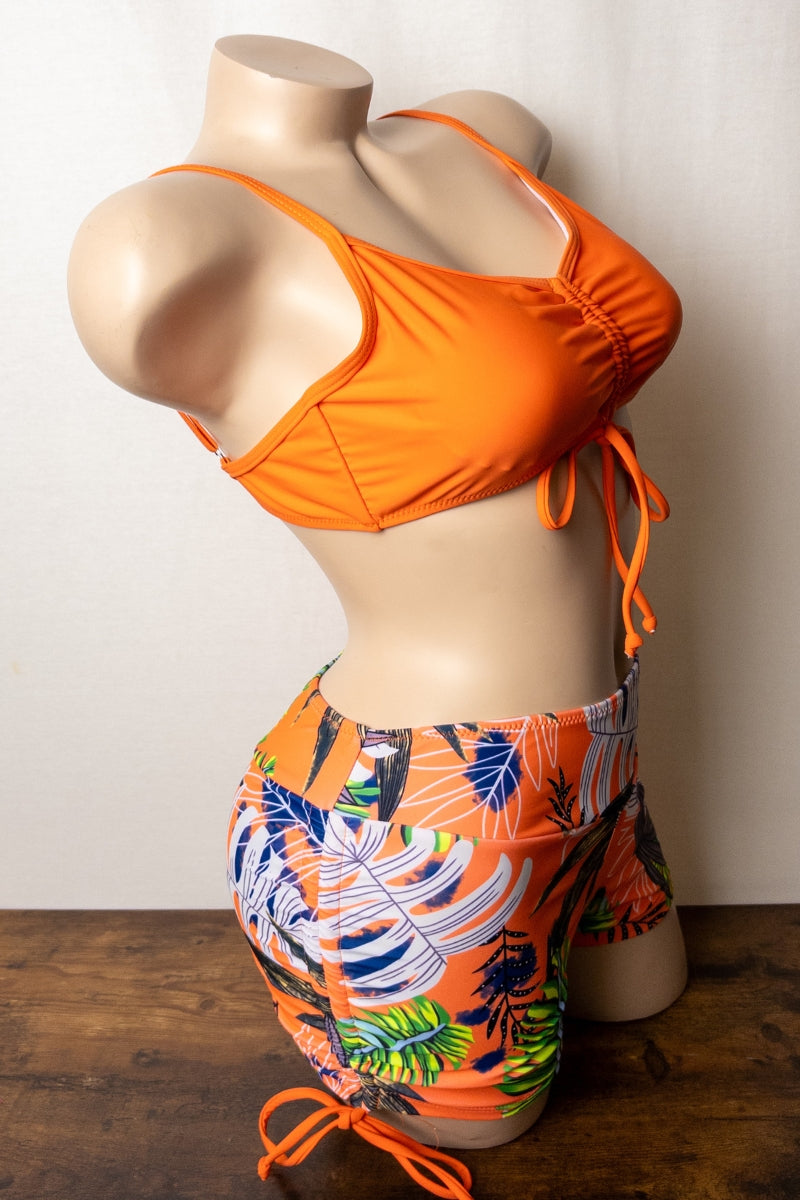 Tropical Bow Tie Bikini with High Waisted Shorts S1-M1-L1 3 pcs 1 pack