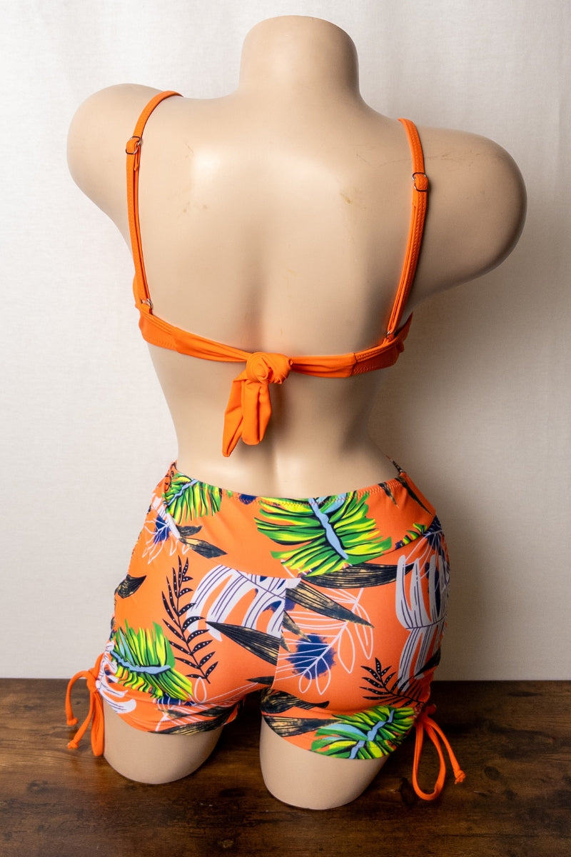 Tropical Bow Tie Bikini with High Waisted Shorts S1-M1-L1 3 pcs 1 pack