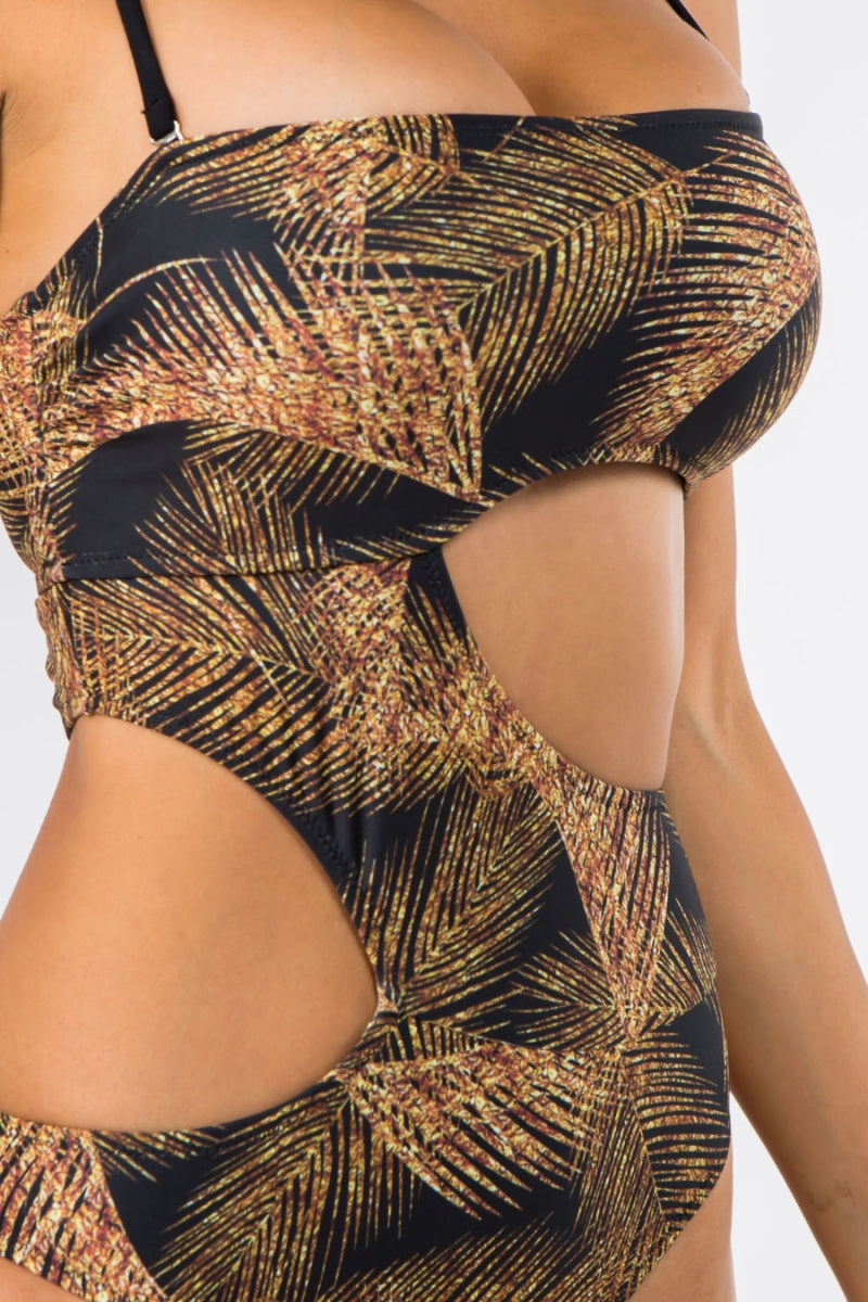 Z Cut Out Feather Print Swimsuit S1-M1-L1 3 pcs 1 pack