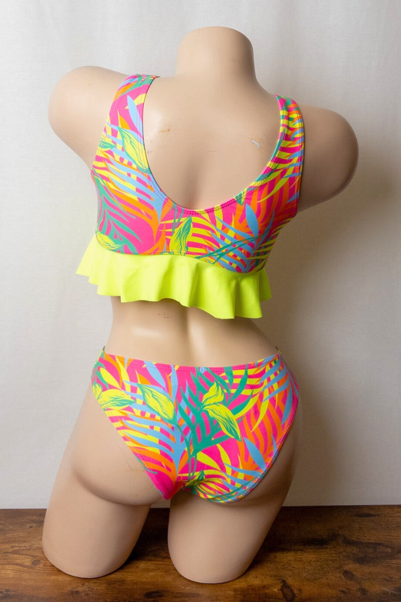 Ruffle Accent Tropical Bikini Set Purple S1-M1-L1 3pcs 1 Pack