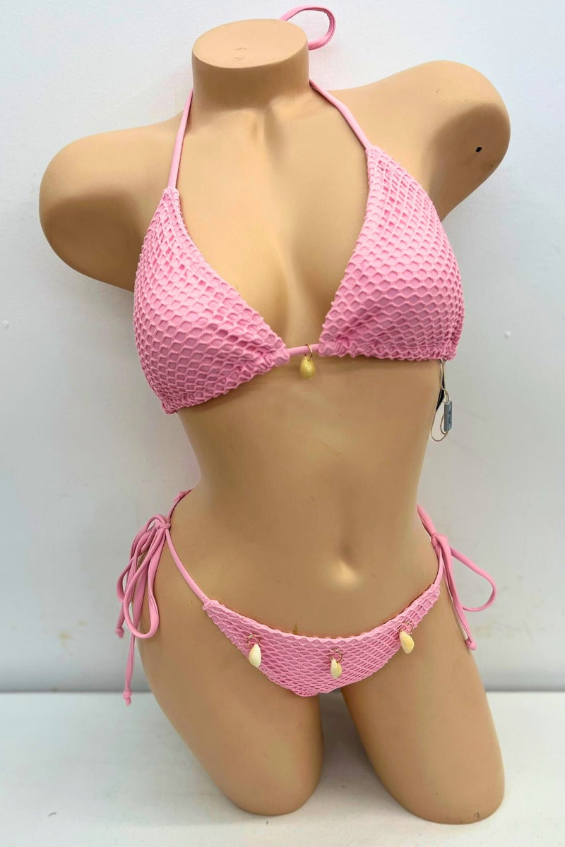 Pretty Pink Crochet Bikini Set with Sarong S1-M1-L1 3 pcs 1 pack