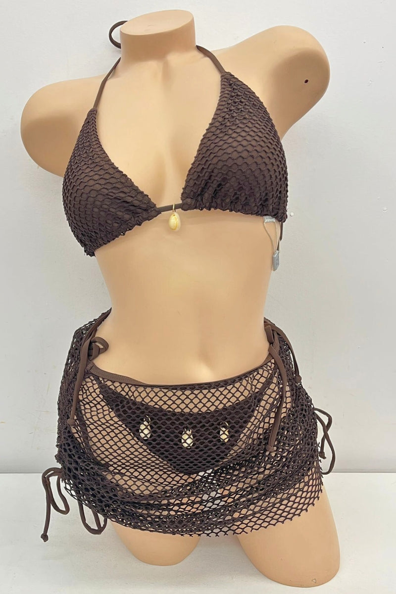 Pretty Pink Crochet Bikini Set with Sarong S1-M1-L1 3 pcs 1 pack