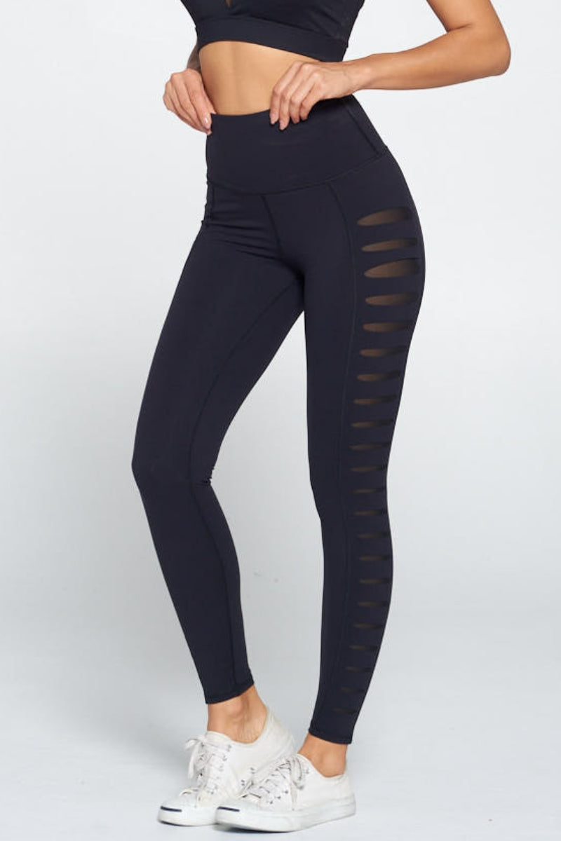 Black Mesh Slit Leggings S1-M1-L1 3 pcs 1 pack