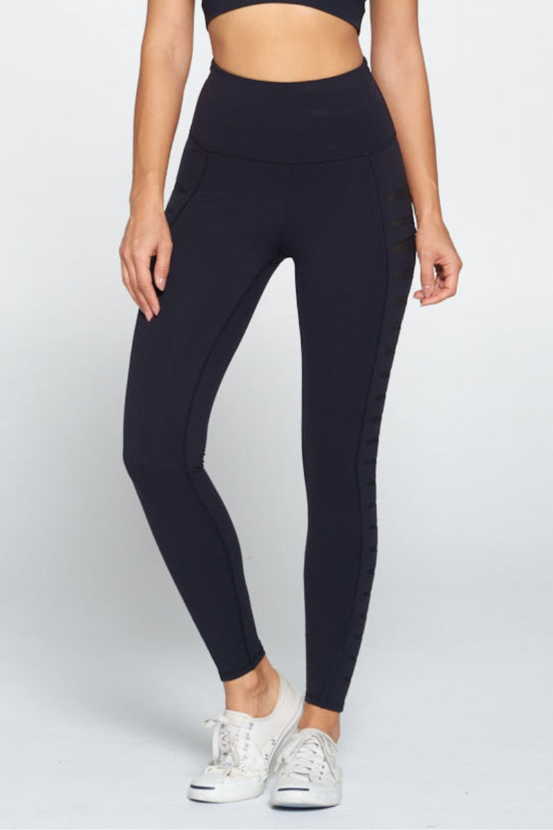 Black Mesh Slit Leggings S1-M1-L1 3 pcs 1 pack