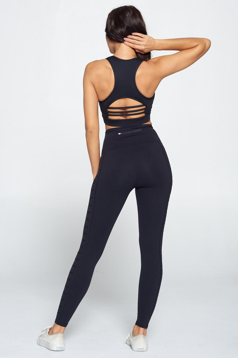 LYY-17 Leggings and RA21-3 Black Bra Top Set S1-M1-L1 3 pcs 1 pack