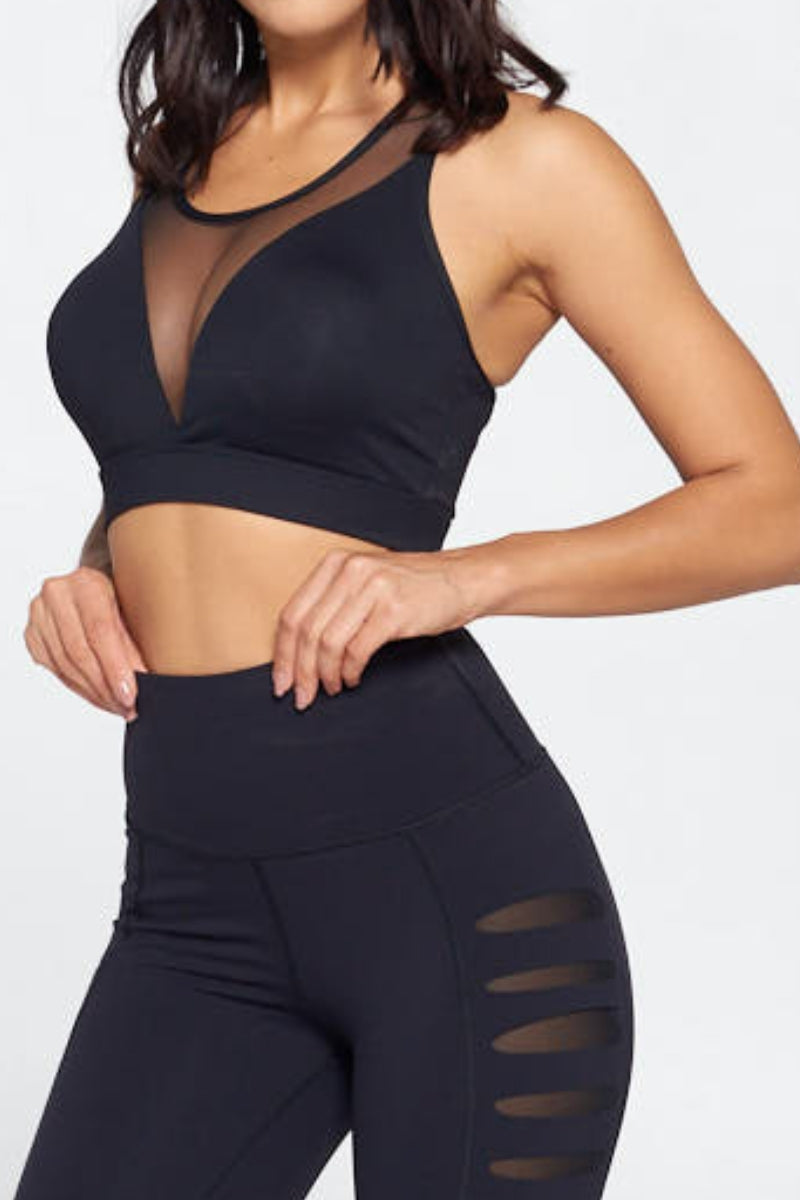 LYY-17 Leggings and RA21-3 Black Bra Top Set S1-M1-L1 3 pcs 1 pack