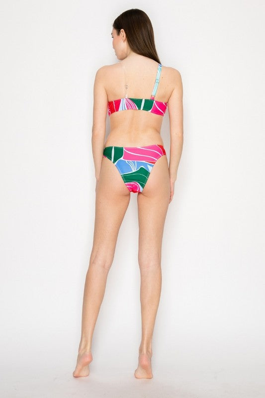 Abstract Print One-Shoulder Cutout Swimsuit
