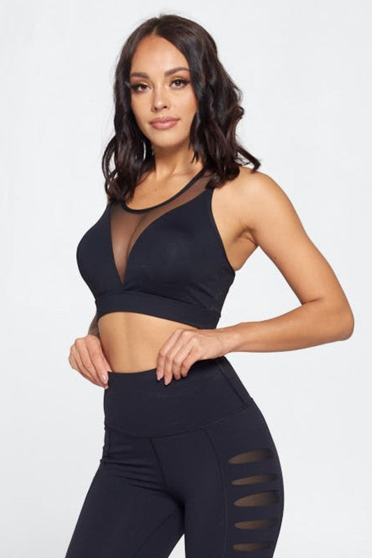 Strappy Back Mesh V-neck Bra TopS2-M2-L2 6 pcs 1 pack