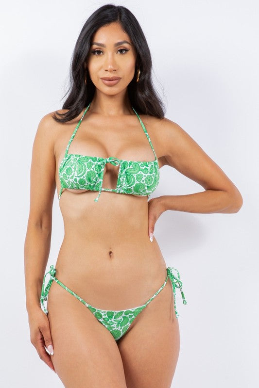 Vibrant Paisley String Tie Bikini Set S-M-L 3 pcs 1 pack