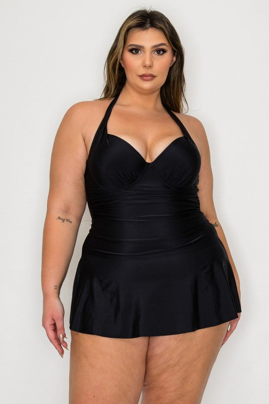 Plus Solid Swimsuit with Skirted Bottom 1XL-4XL 4 pcs 1 pack