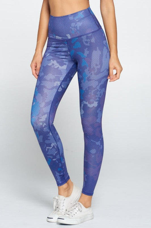 Light Camo Print Yoga Fitness Leggings Aqua S2-M2-L2 3 pcs 1 pack