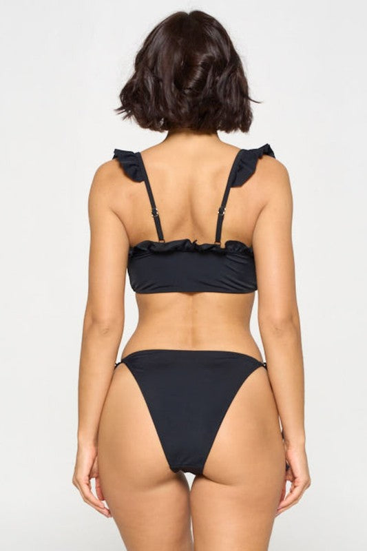 Midnight Ruffle String Bikini Set S1-M1-L1 3 pcs 1 pack