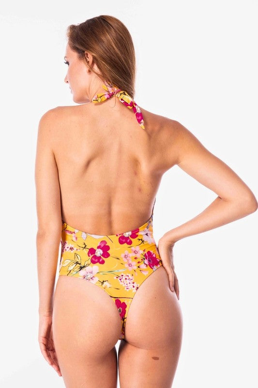 Deep V Floral Print Sexy Swimwear S-M-L 3 pcs 1 pack