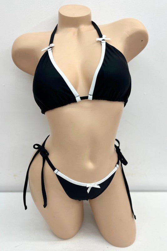 White Trim Bikini Set with Bow Details S-M-L 3 pcs 1 pack