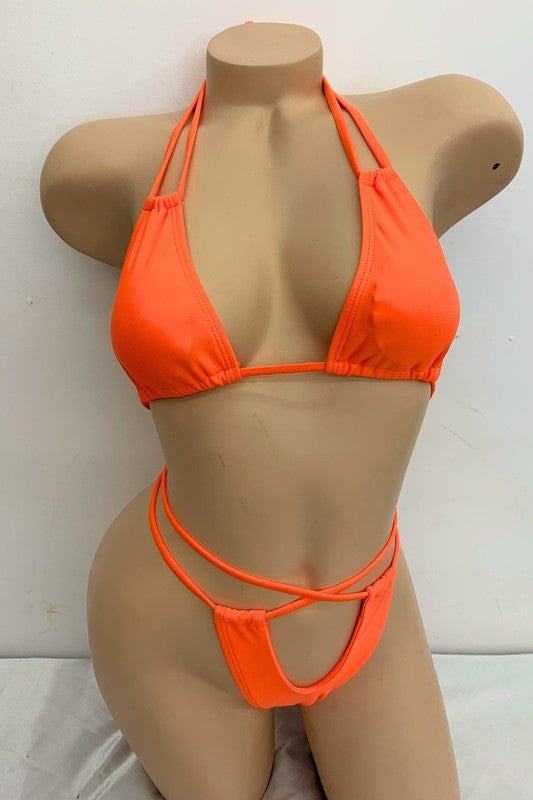 Strappy Cross Triangle Bikini Set S-M-L 3 pcs 1 pack