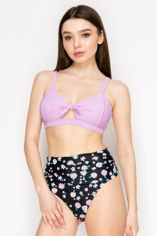Lilac & Daisy Floral High-Waisted Bikini Set S-M-L 3 pcs 1 pack