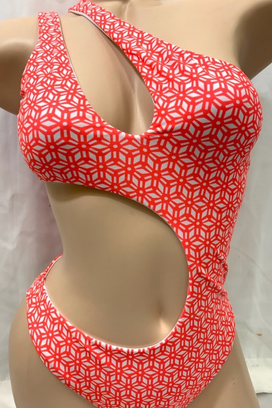 Geo Print One-Shoulder Cutout Monokini S-M-L 3 pcs 1 pack