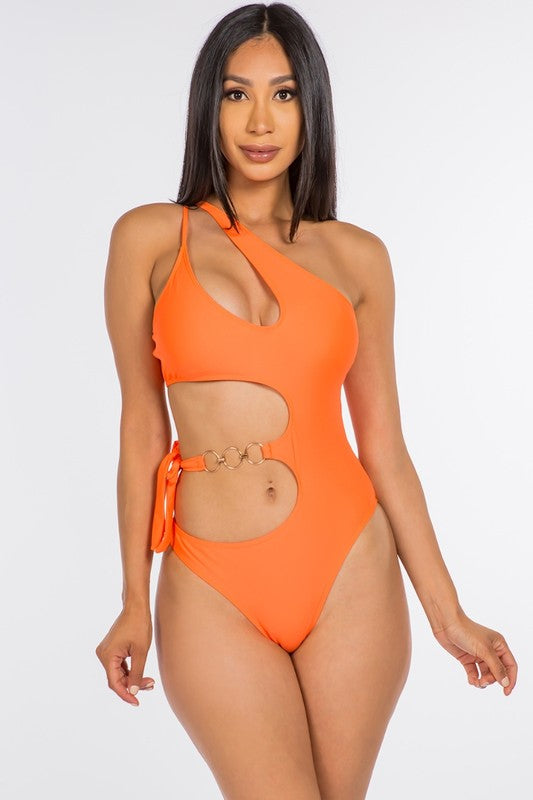 Bold One-Shoulder Cutout Swimsuit Purple S1-M1-L1 3 pcs 1 pack