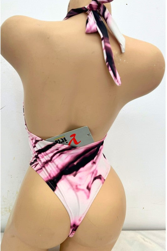 Marble Tie die Deep Halter Neck Swimsuit S2-M2-L2 6 pcs 1 pack