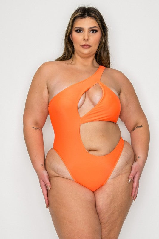 Plus size Asymmetric Cut-Out One Piece Swimsuit XL-2XL-3XL 6 pcs 1 pack