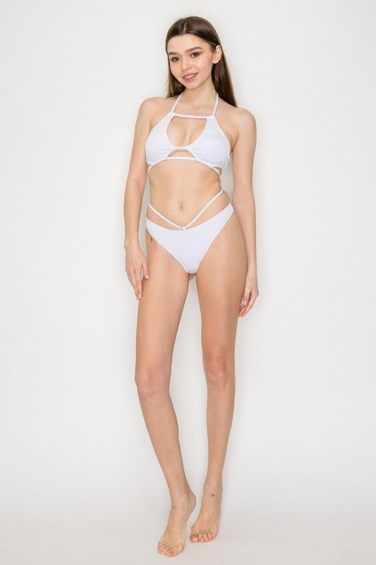 Cutout Strappy Solid Bikini S-M-L 3 pcs 1 pack
