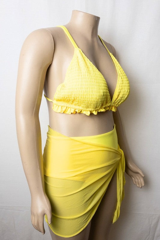 Ruffle Bikini with Plus Size Matching Sarong 4 pcs pack