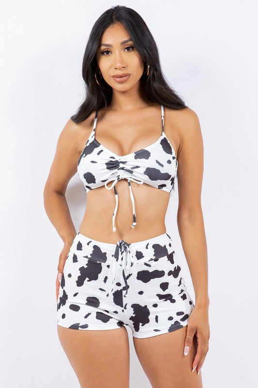 Trendy Cow Print Two-Piece Swimwear Set S1-M1-L1 3 pcs 1 pack