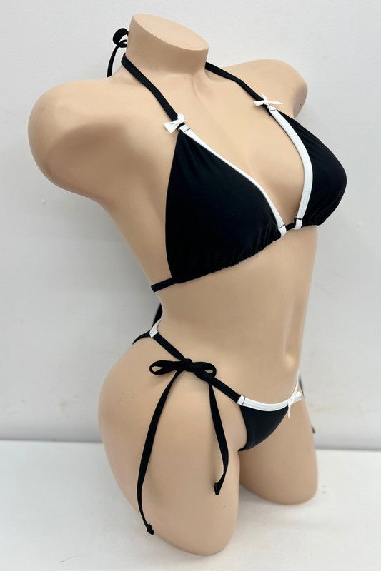 White Trim Bikini Set with Bow Details S-M-L 3 pcs 1 pack