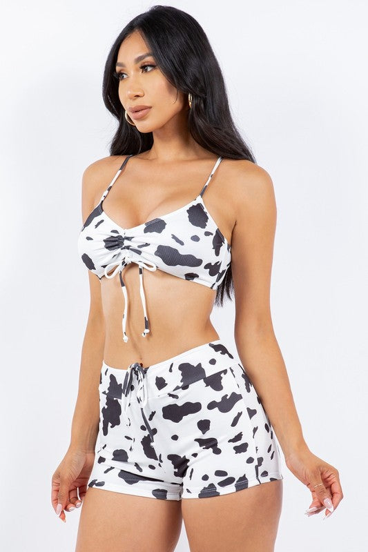 Trendy Cow Print Two-Piece Swimwear Set S1-M1-L1 3 pcs 1 pack