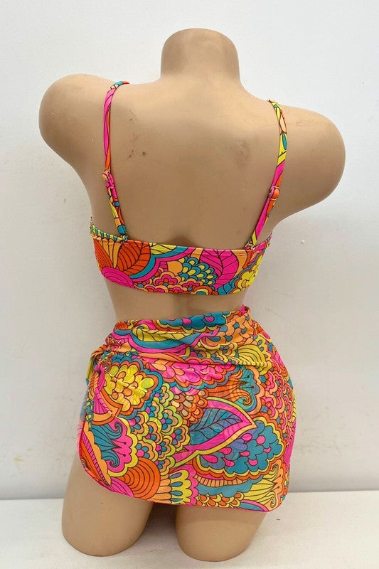 Psychedelic Swirl Bikini Set with Sarong S1-M1-L1 3 pcs 1 pack
