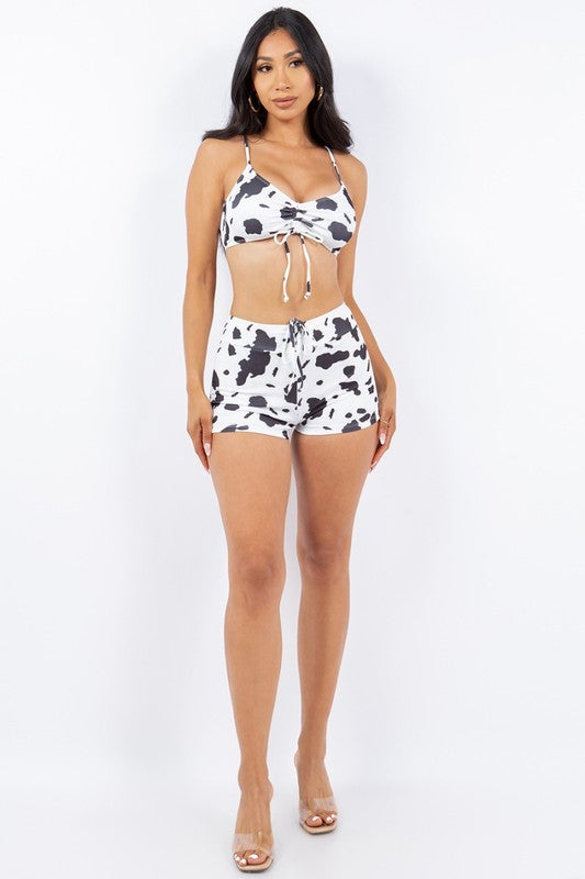 Trendy Cow Print Two-Piece Swimwear Set S1-M1-L1 3 pcs 1 pack