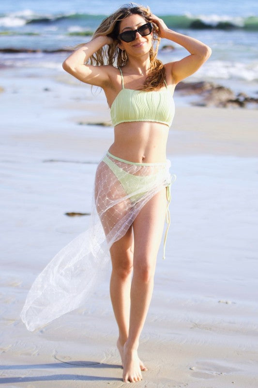 Rutched Bikini Set with Sheer Sarong S-M-L 3 pcs 1 pack