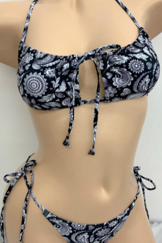 Vibrant Paisley String Tie Bikini Set S-M-L 3 pcs 1 pack
