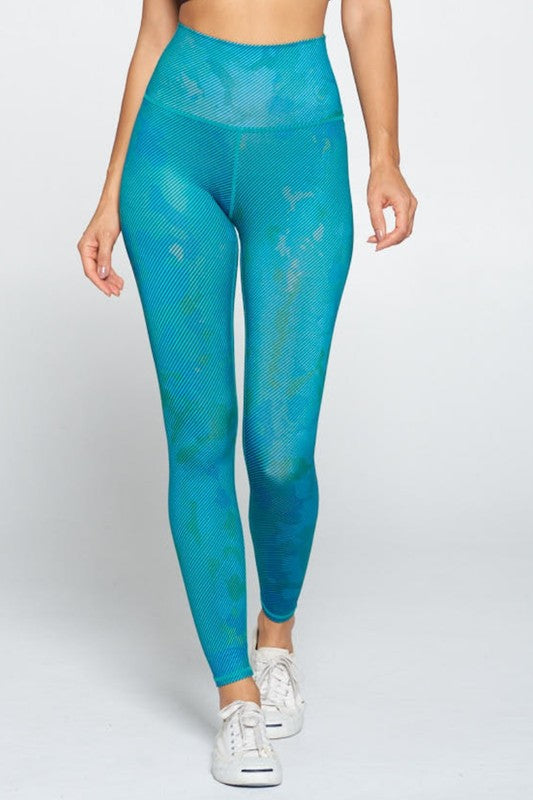 Light Camo Print Yoga Fitness Leggings Aqua S2-M2-L2 3 pcs 1 pack