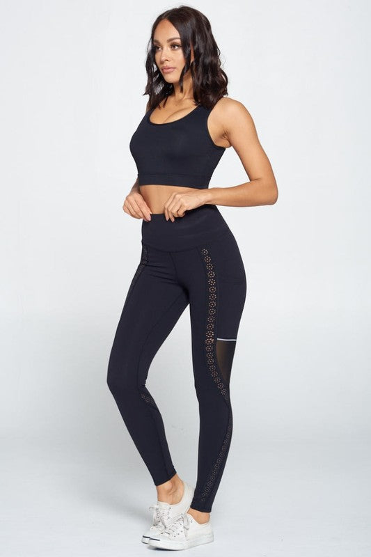 LYY-23 Leggings and RA21-4 Black Bra Top Set S1-M1-L1 3 pcs 1 pack
