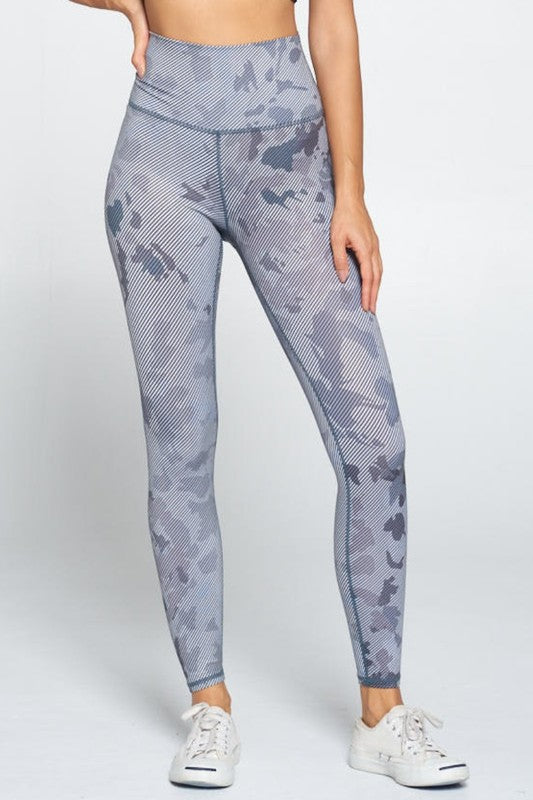 Light Camo Print Yoga Fitness Leggings Aqua S2-M2-L2 3 pcs 1 pack