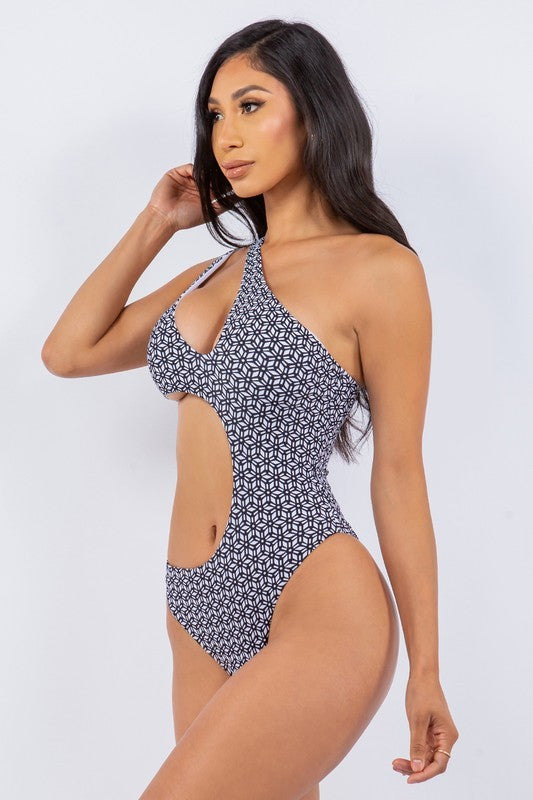 Geo Print One-Shoulder Cutout Monokini S-M-L 3 pcs 1 pack