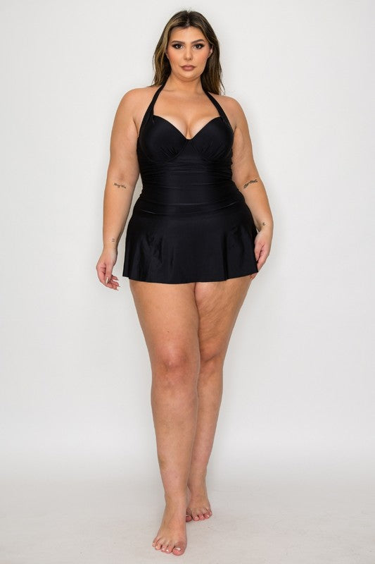 Plus Solid Swimsuit with Skirted Bottom 1XL-4XL 4 pcs 1 pack