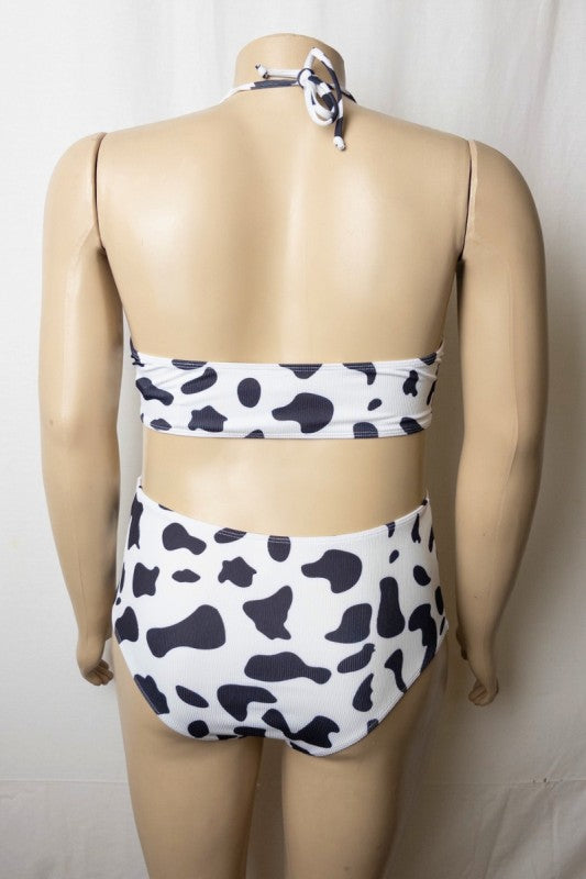 Moo Cow Print Plus Size High-Waisted Bikini Set 4 pcs pack