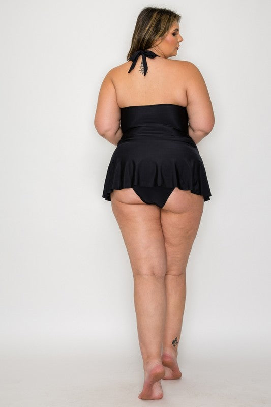 Plus Solid Swimsuit with Skirted Bottom 1XL-4XL 4 pcs 1 pack