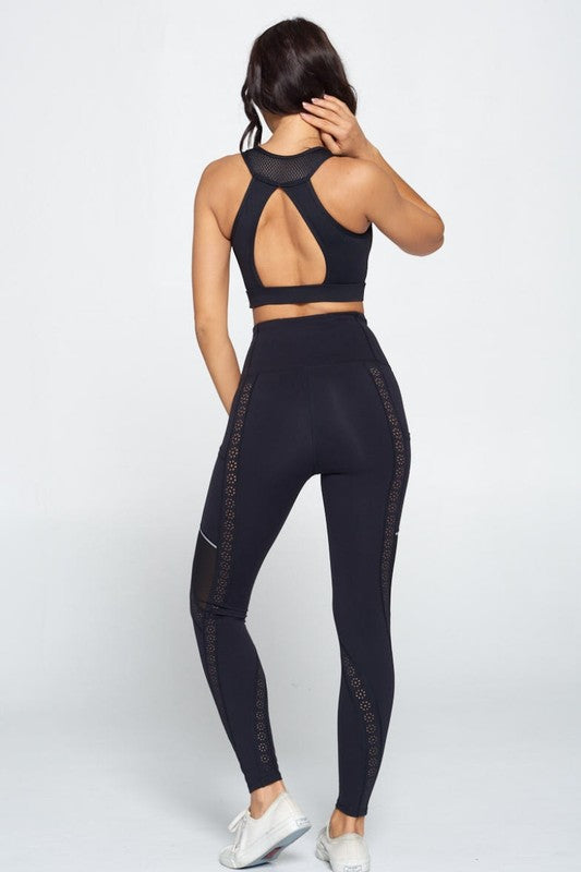 LYY-23 Leggings and RA21-4 Black Bra Top Set S1-M1-L1 3 pcs 1 pack